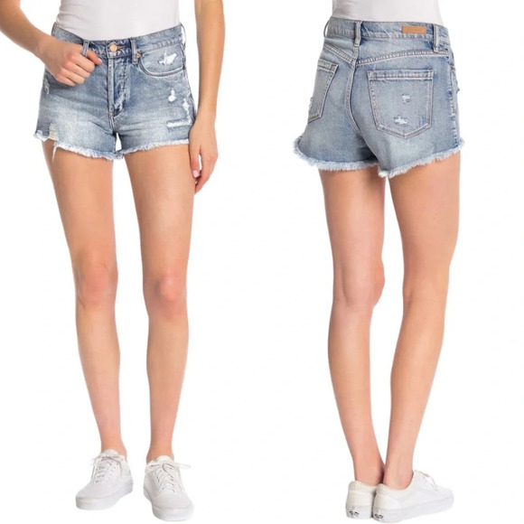BlankNYC Light Wash High Rise Distressed Cut Off Denim Jean Shorts Size 28 - Picture 1 of 11